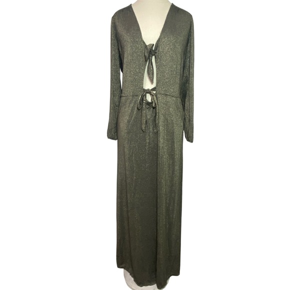 JYORK THE LABEL Dresses & Skirts - JYORK THE LABEL Metallic Gold Olive Tie Front Maxi Dress Pockets M/L USA